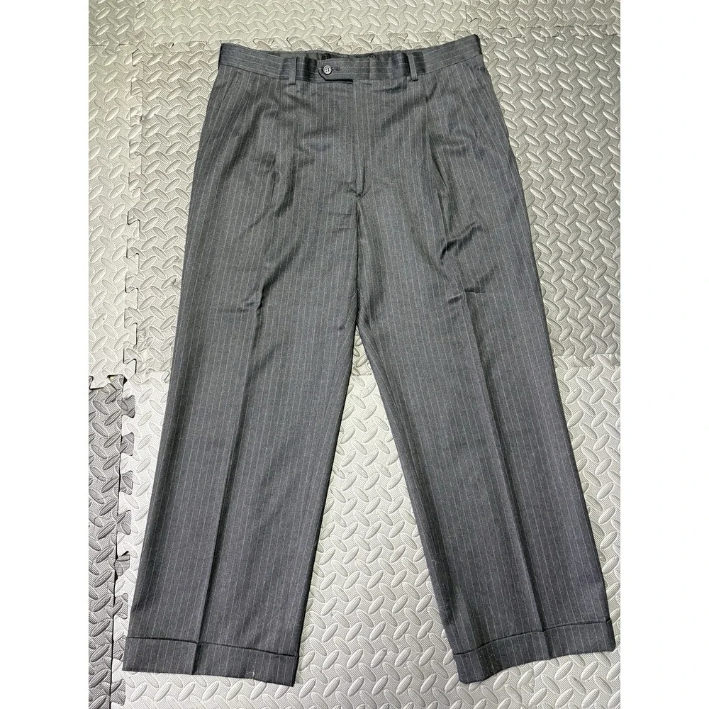 Vintage Burberrys Mens Grey Gray Striped Italian Wool Suit Blazer 36x28 Pants
